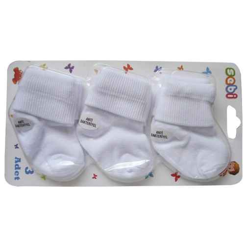 Sebi Bebe 120 3lü Bebek Çorabı Çemberli 0-3 Ay Beyaz