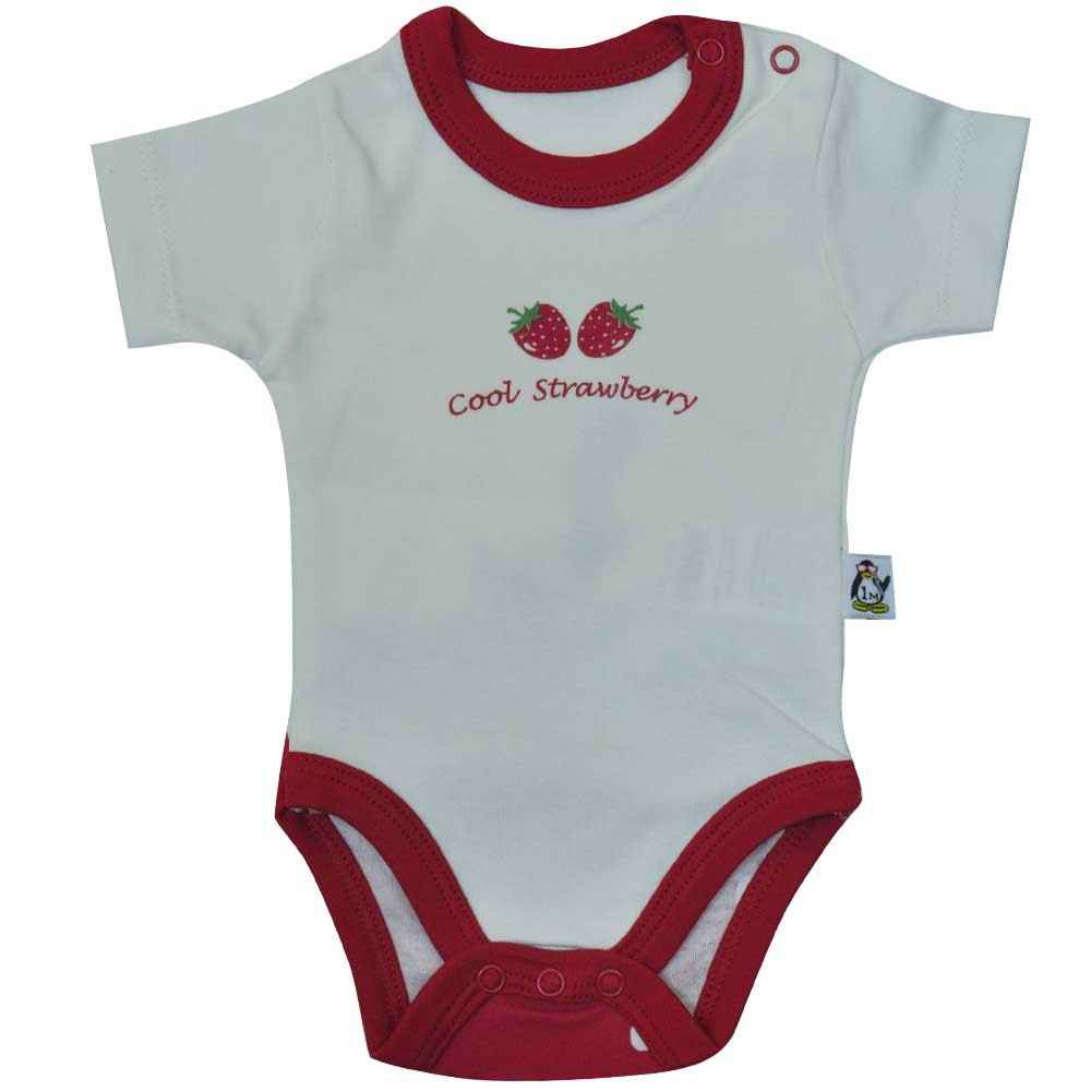 Babycool 2208 Kısa Kol Bebek Body Çilek Baskılı Krem-Kırmızı