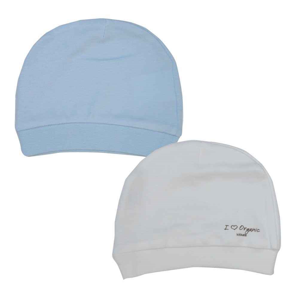 KitiKate S76056 2li Organik Bebek Şapkası Beyaz-Mavi
