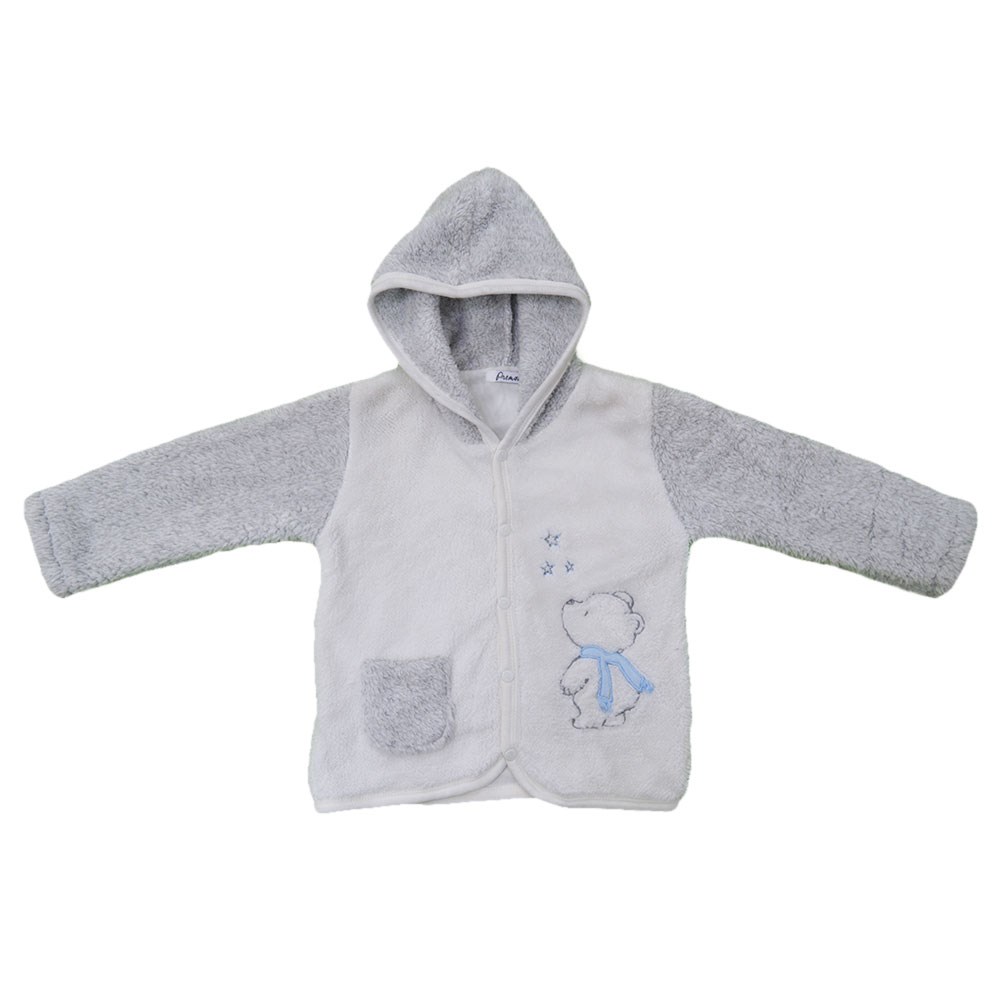 Premom PRE1014 Kapşonlu Bebek Ceketi Yıldızlı Ayıcık Gri