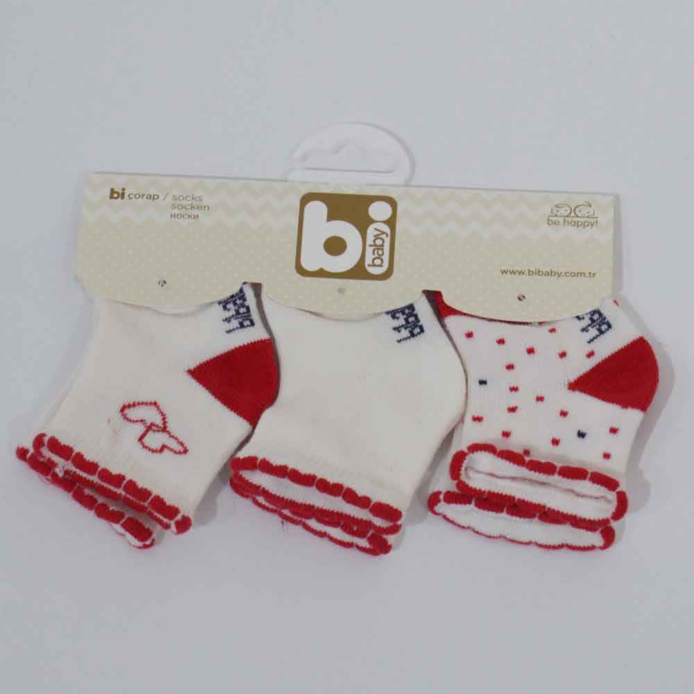 Bibaby 68108 Bebek Çorabı 3 Lü 0-3 Ay Kırmızı