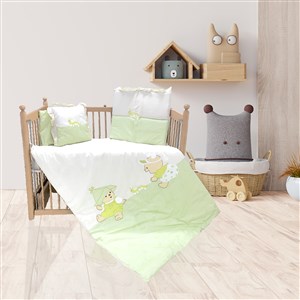 Baby Home 39001 Alt Açmalı Bebek Uyku Seti Külahlı Ayı Yeşil