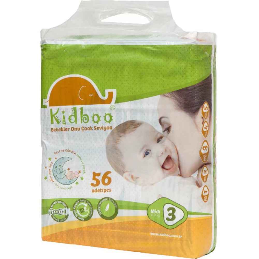Kidboo Midi Bebek Bezi No 3 4-9 Kg 56 Adet 