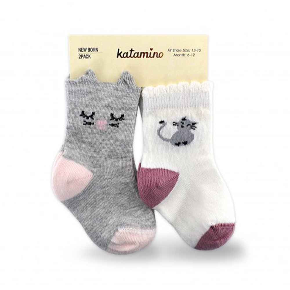 Katamino K41001 2li Bebek Çorabı Beyaz-Gri