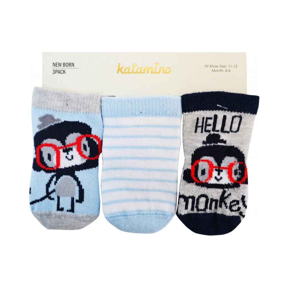 Katamino K40095 3'lü Maymun Bebek Çorabı Mavi
