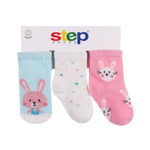 Step Rabbit 3'lü Soket Bebek Çorabı 10089 Pembe
