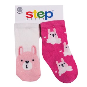 Step Rabbit Bear 2'li Soket Bebek Çorabı 10095 Pembe