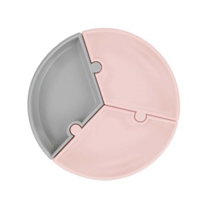OiOi Puzzle Vakum Tabanlı Silikon Tabak Pinky Pink-Powder Grey