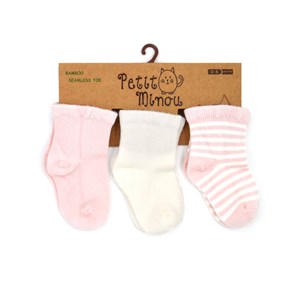 Petit Minou Çizgili 3'lü Soket Bebek Çorabı 2007 Pembe