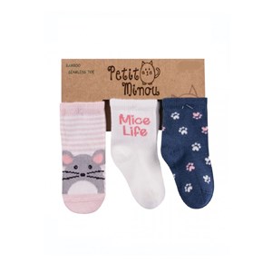 Petit Minou 3'lü Mice Life Soket Bebek Çorabı 2112 Çok Renkli