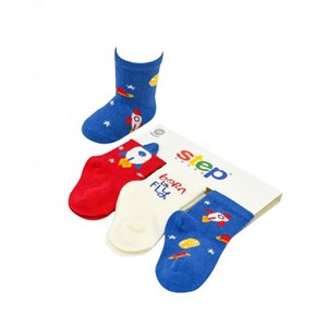 Step 3D Uzay 3'lü Bebek Çorabı 10151 Çok Renkli