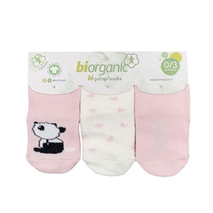 Biorganic Elegant Panda 3'lü Bebek Çorap 68358 Pembe