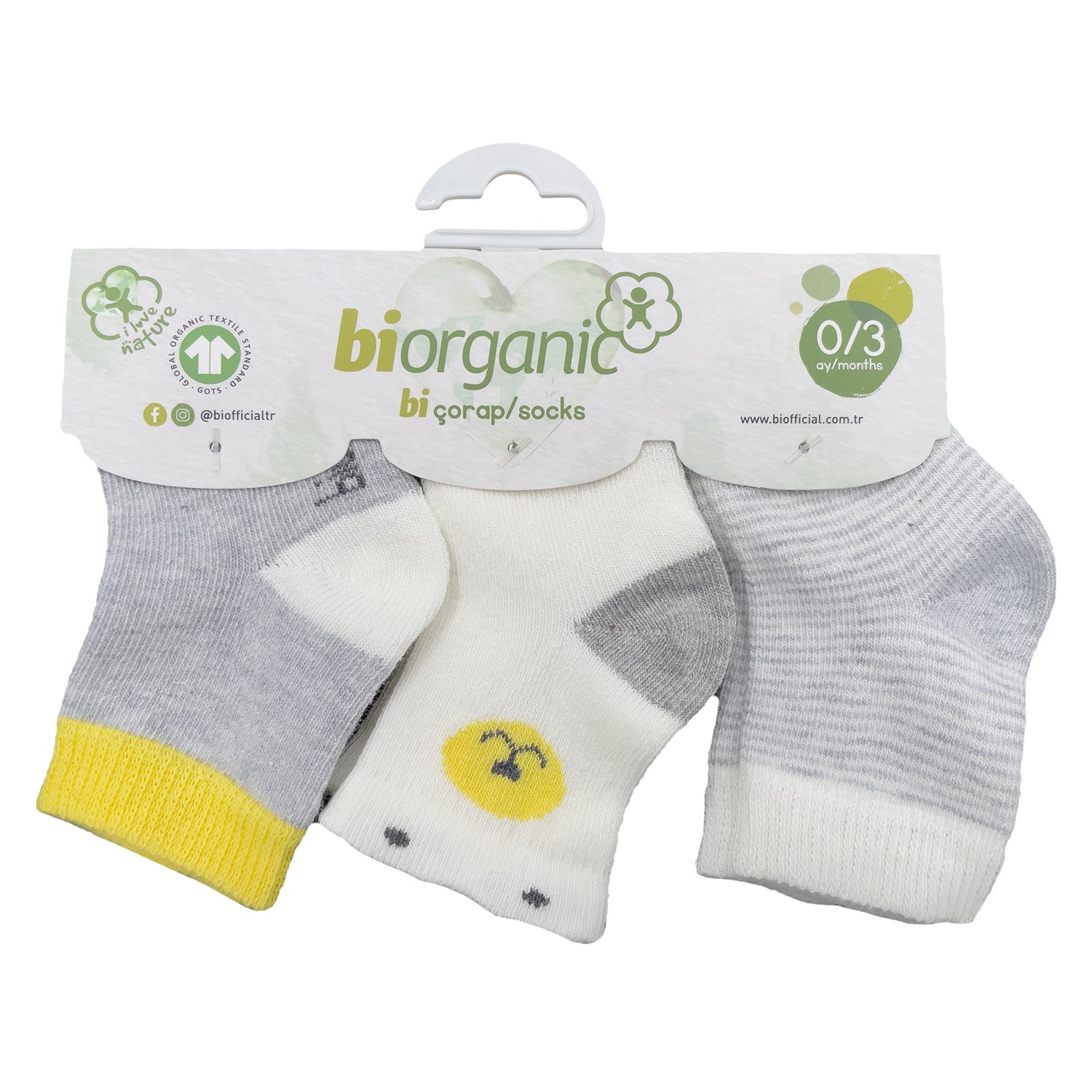 Biorganic Cute Bear 3'lü Bebek Çorabı 68363 Ekru-Sarı