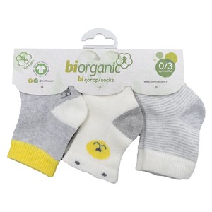 Biorganic Cute Bear 3'lü Bebek Çorabı 68363 Ekru-Sarı