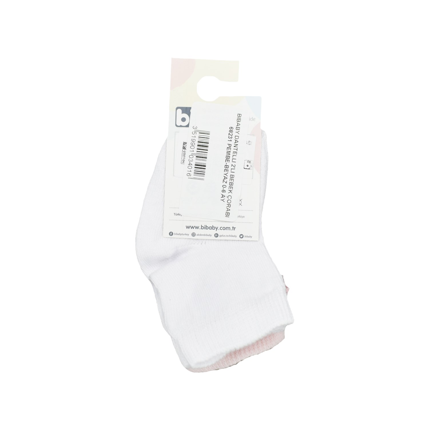 Bibaby Dantelli 2'li Bebek Çorabı 68231 Pembe-Beyaz