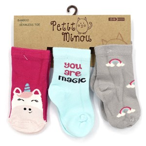 Petit Minou 3'lü ABS Unicorn Bebek Çorabı 2170 Çok Renkli