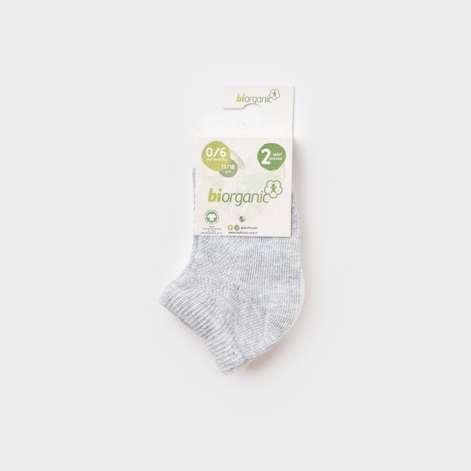Biorganic Summer Unisex 2'li Bebek Çorabı 68456 Gri-Ekru