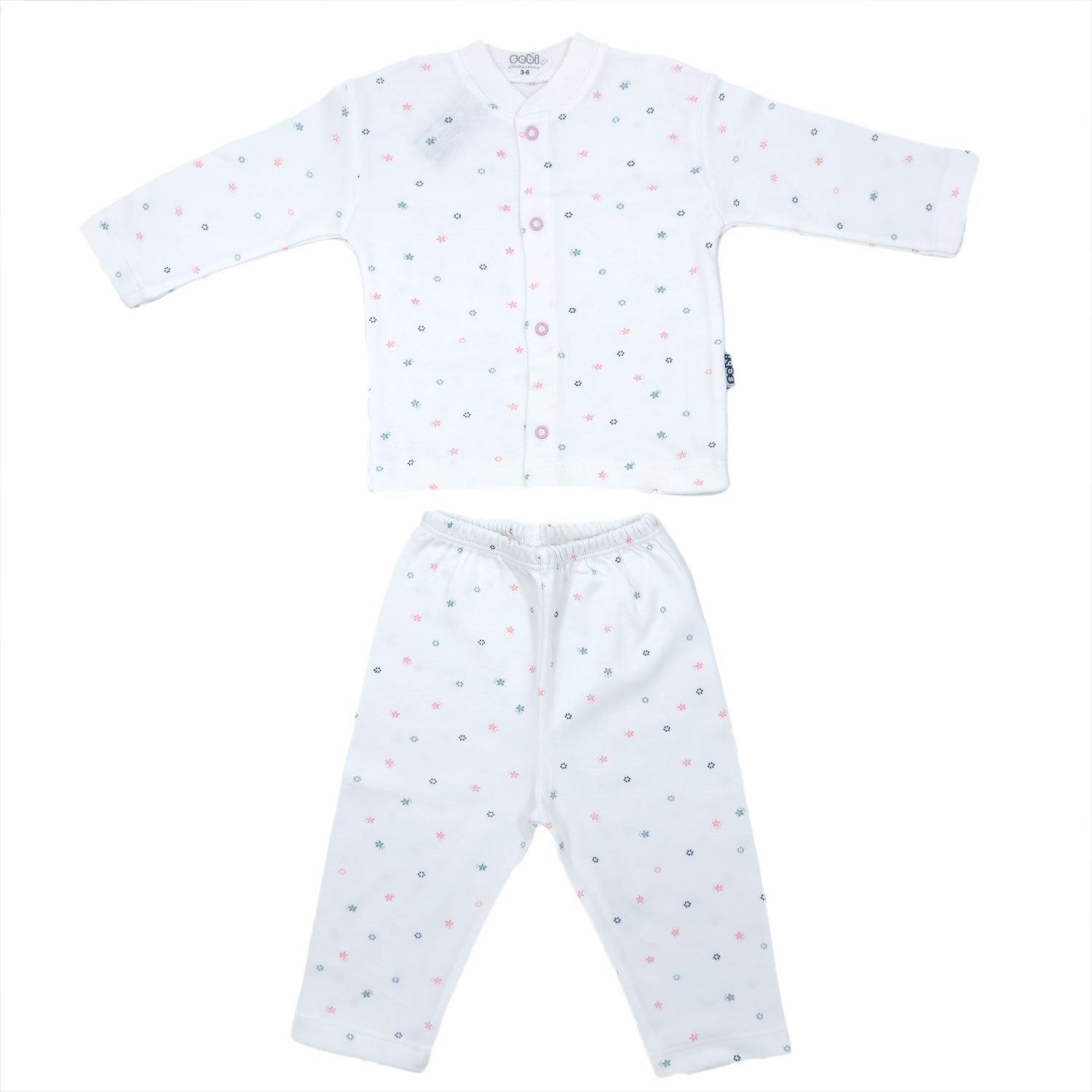 Sebi Bebe Çiçek Desenli Pijama Takımı 2553 Beyaz-Pembe