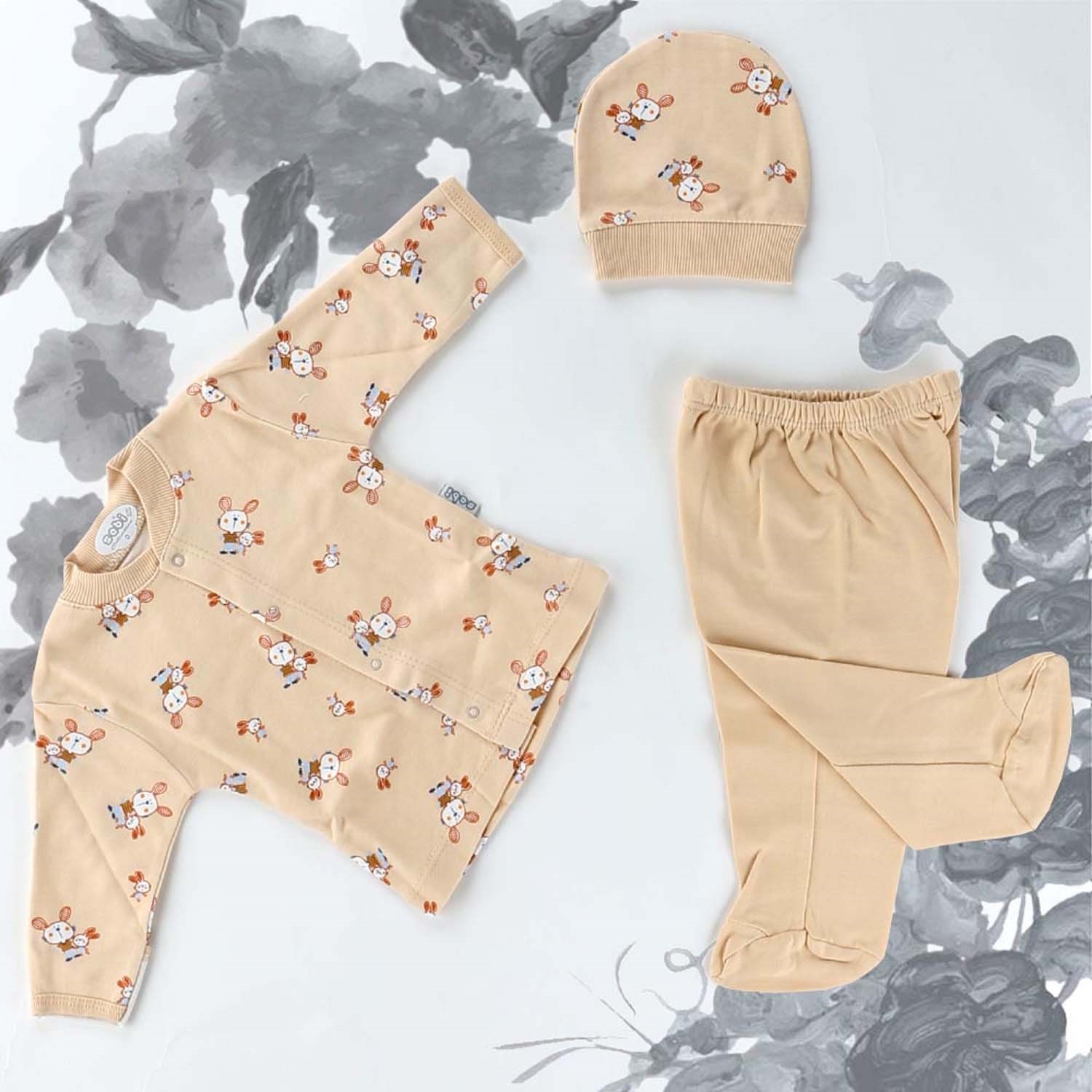 Sebi Bebe Tavşan Desenli Pijama Takımı 2266 Kahverengi