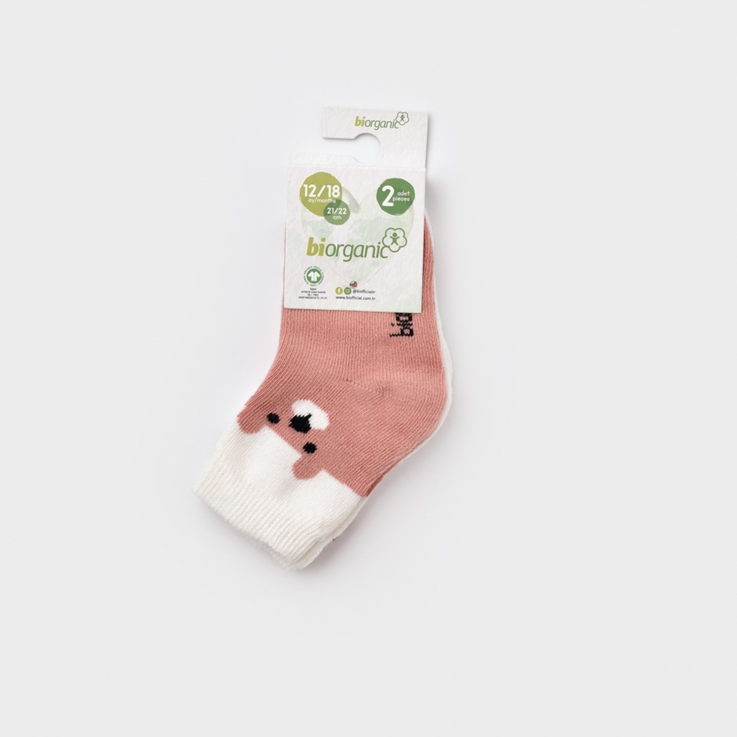Biorganic Happy Bear 2'li Bebek Çorabı 68413 Gül Kurusu