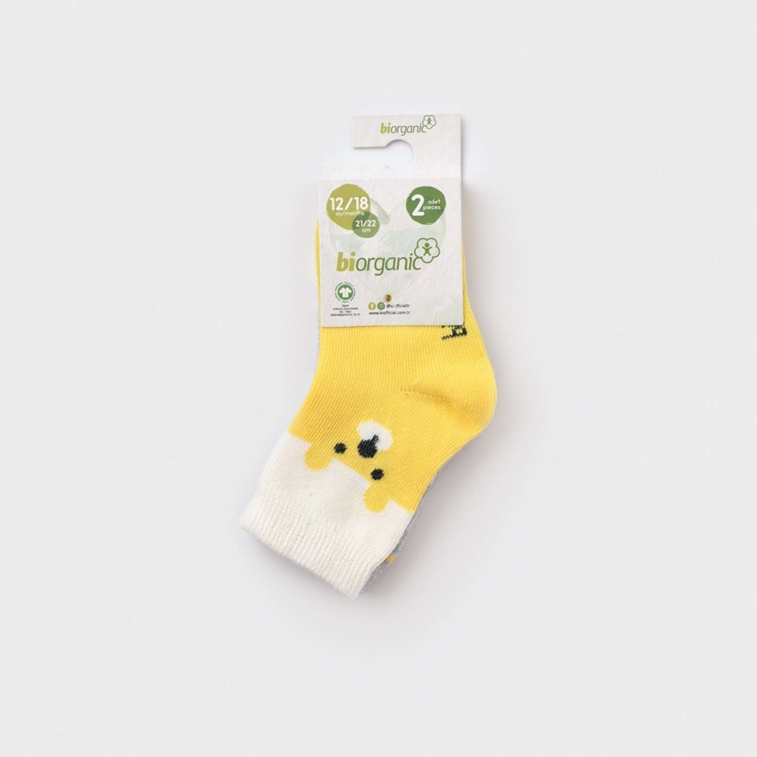 Biorganic Happy Bear 2'li Bebek Çorabı 68413 Sarı